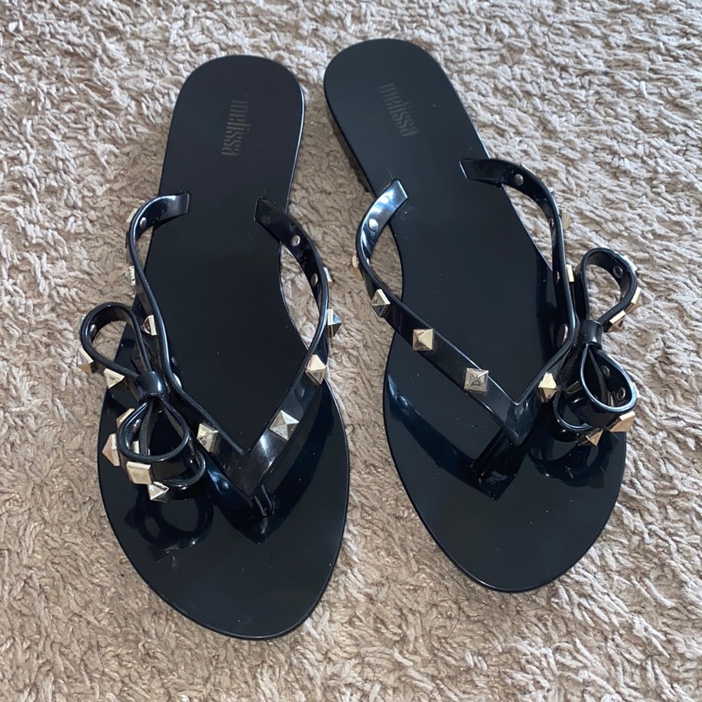 Melissa Black Gold Stud Sandals 8